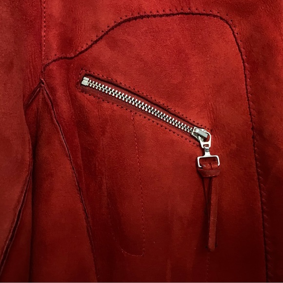 Ferrari red real shearling fur sheepskin moto biker apres ski jacket S - Picture 11 of 13